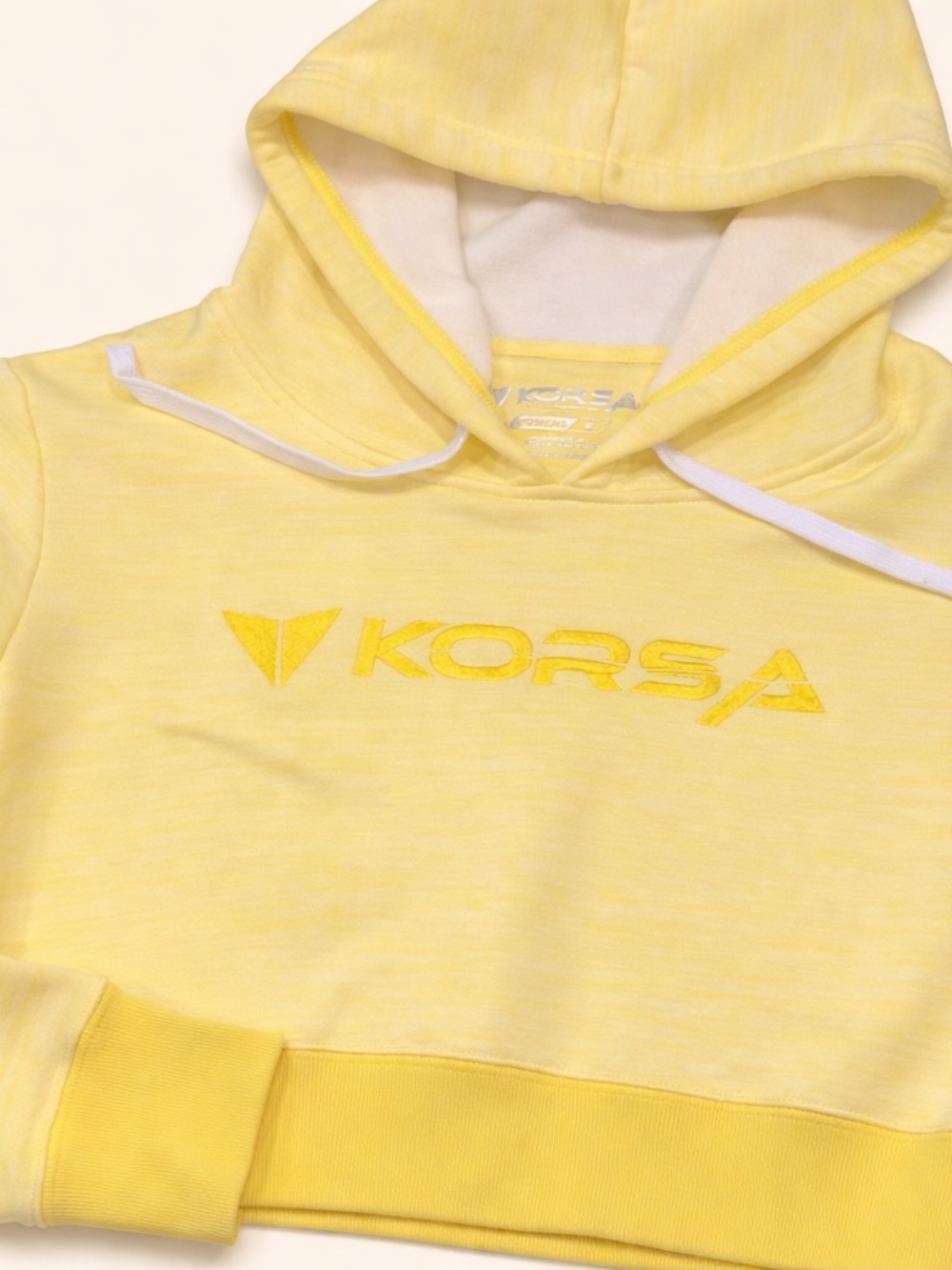 Korsa Cropped Hoodie Soft Yellow with Logo - Picture 2 of 5
